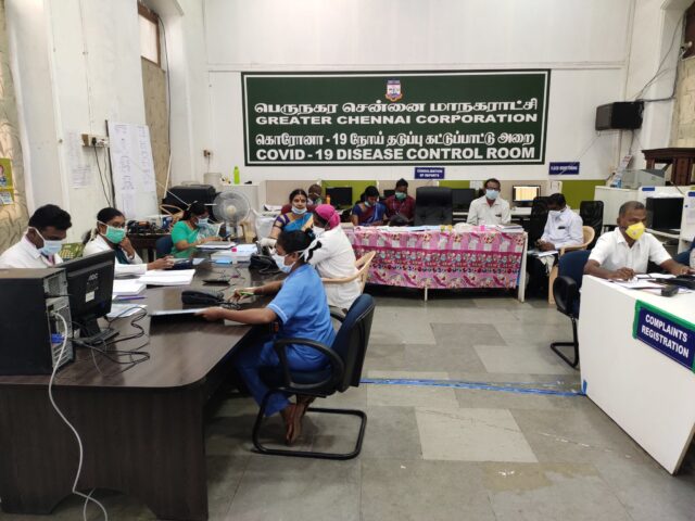 Chennai Corpoaration sets up 24/7 Control Room Chennai Corporation Control room