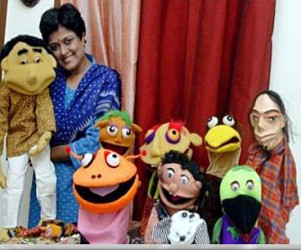 R. Bhanumathi with her puppets