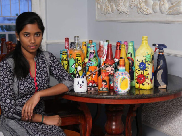 Tharansia’s art on bottles raises fund for Corona relief Tharansia’s art on bottles raises fund for Corona relief