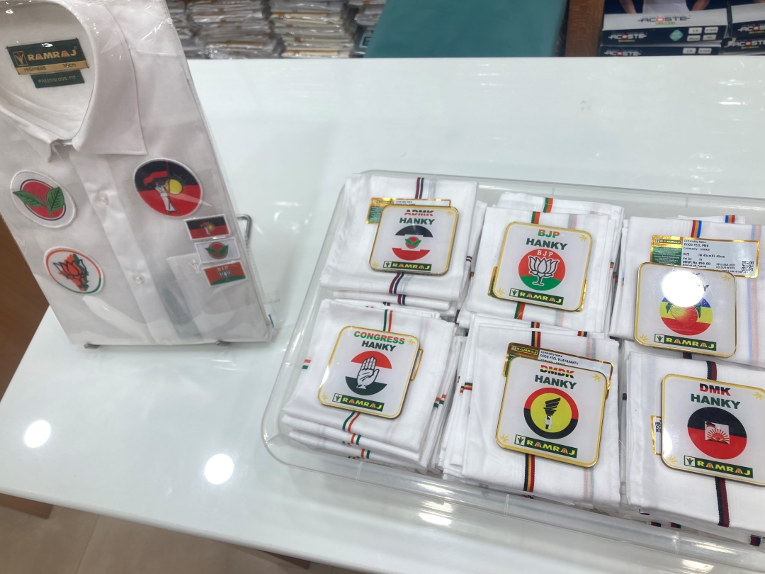 Election merchandise in Chennai stores
