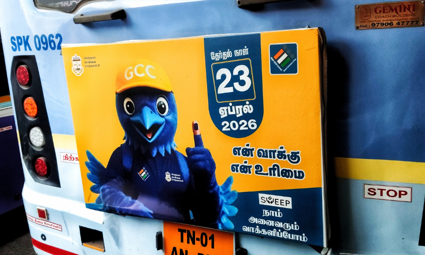 Namma Thanga mascot on a bus
